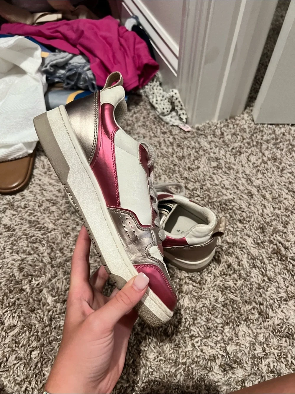ShuShop White, Pink & Metallic Brown Women's Sneakers